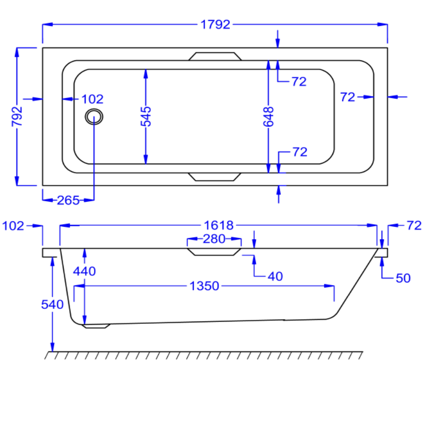 Carron Integra 1800x800mm Single Ended Carronite Bath with Twin Grips- White Gloss (02397)