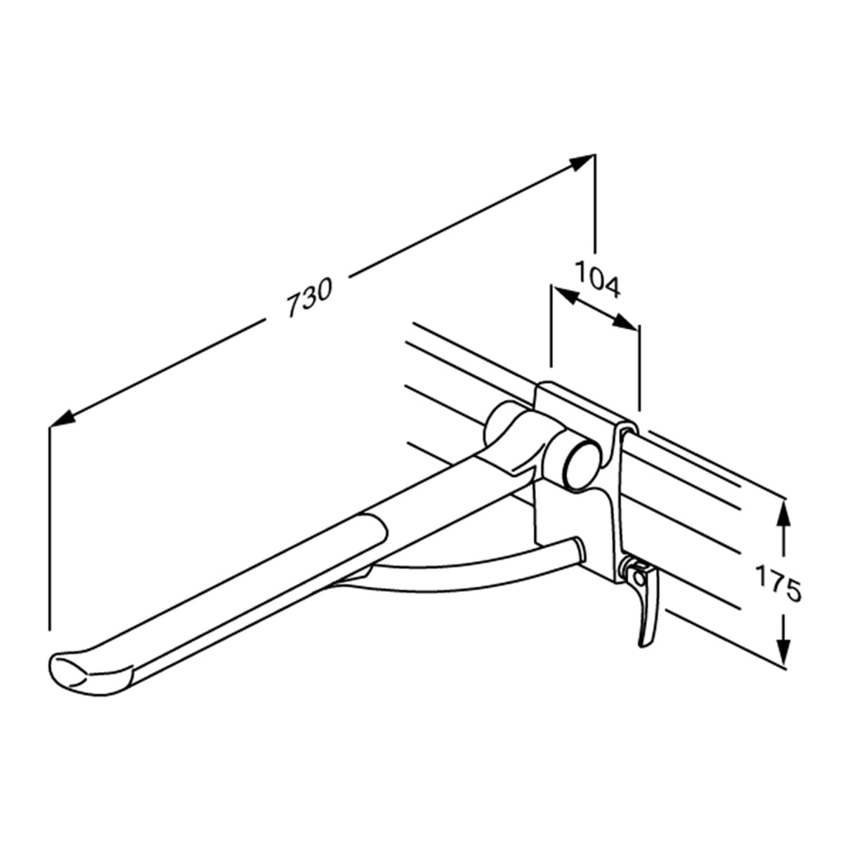 Pressalit PLUS Support Arm, Sideways Adjustable – dimensioned drawing