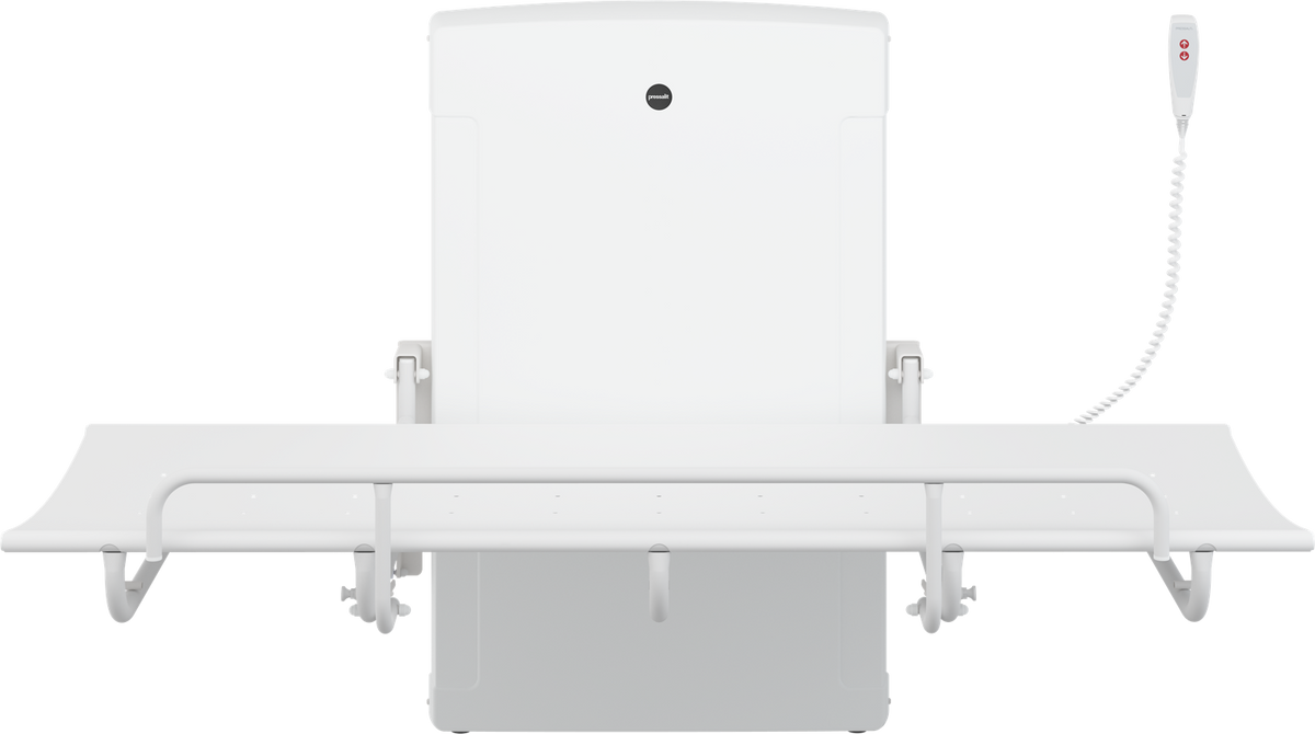 Pressalit SCT 1000 shower change table in use with safety rail