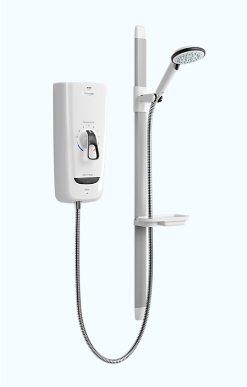 Mira Advance Flex Extra 8.7kw shower controls and riser rail