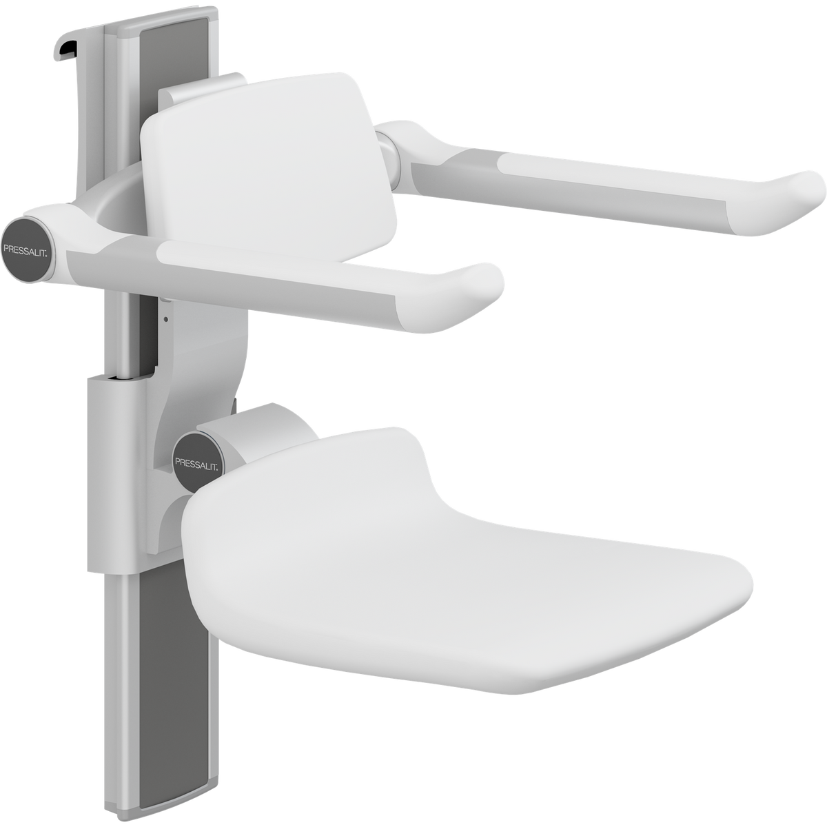 Pressalit PLUS shower seat – 310 mm Manual – Back & Armrests, Standard Seat, White