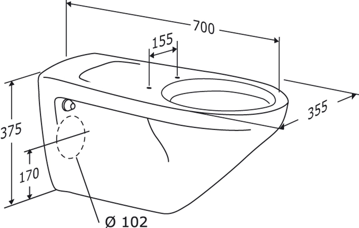 Pressalit wall hung toilet 700 mm – dimensions drawing
