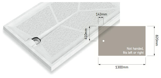 AKW Braddan 1300x820mm Level Access Shower Tray & Gravity Waste (16050W)