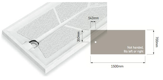 AKW Braddan 1500x700mm Level Access Shower Tray & Gravity Waste (16495W)