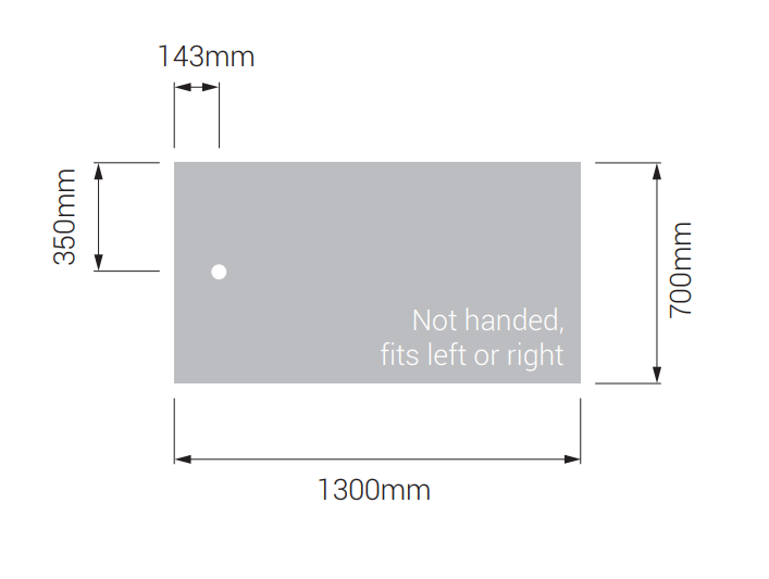 AKW Braddan 1300x700mm shower tray dimensions diagram