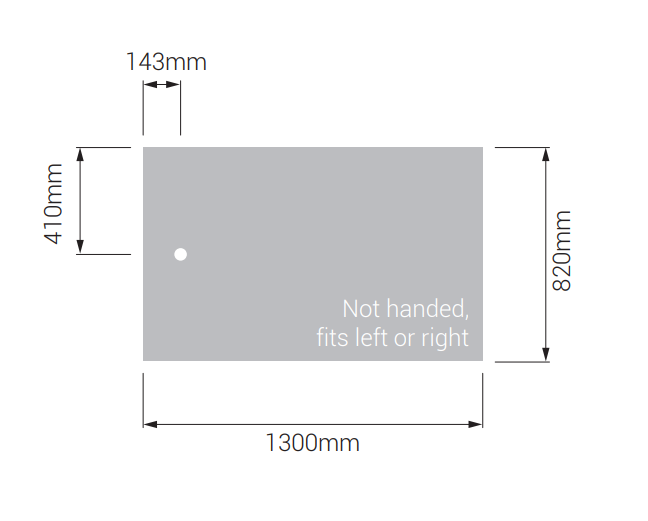 AKW Braddan 1300x820mm shower tray dimensions diagram