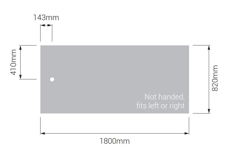 AKW Braddan 1800x820mm shower tray dimensions diagram