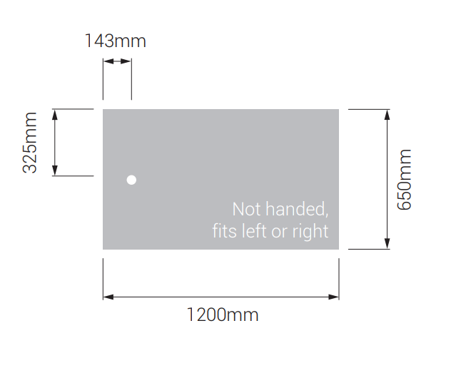 AKW Braddan 1200x650mm shower tray dimensions diagram