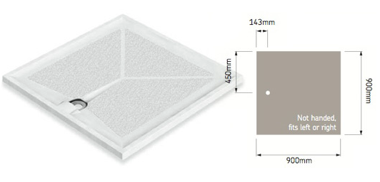 AKW Braddan 900x900mm Level Access Shower Tray & Gravity Waste (16472W)