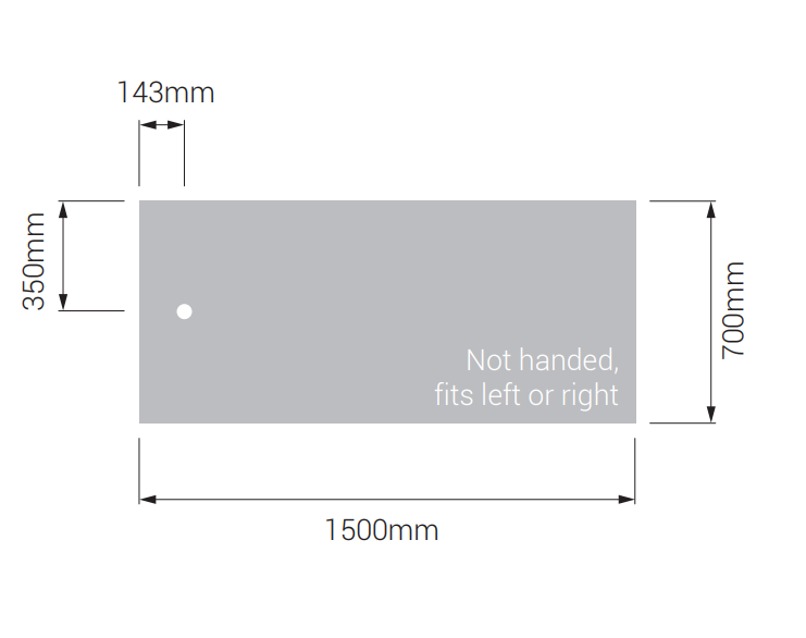 AKW Braddan 1500x700mm shower tray dimensions diagram