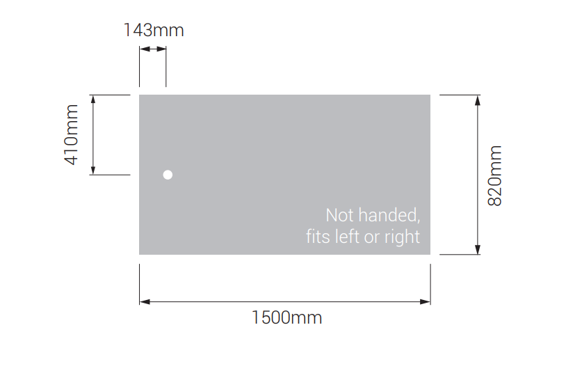 AKW Braddan 1500x820mm shower tray dimensions diagram