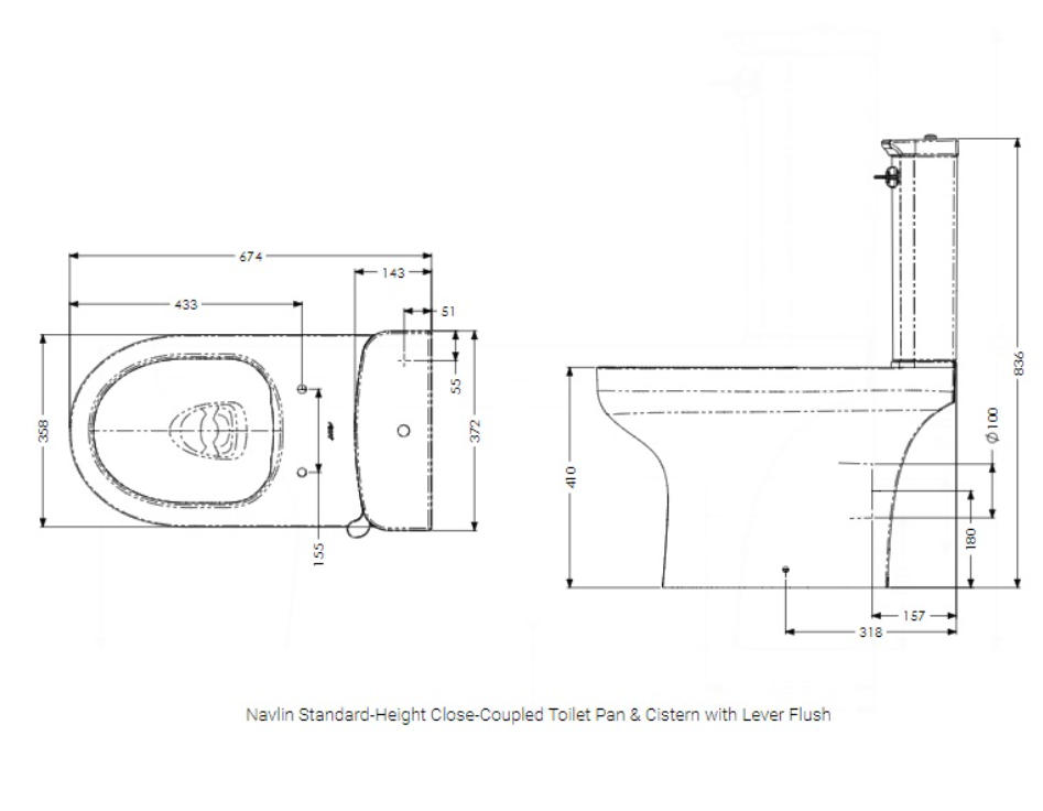 AKW Navlin Standard Height Close Coupled Toilet Pan 650mm (23571)
