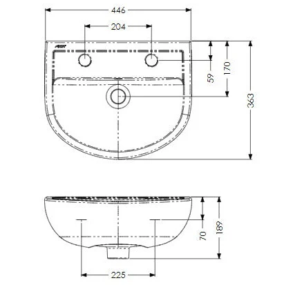 AKW Navlin 450mm 2 Tap Hole Wash Basin (23577)