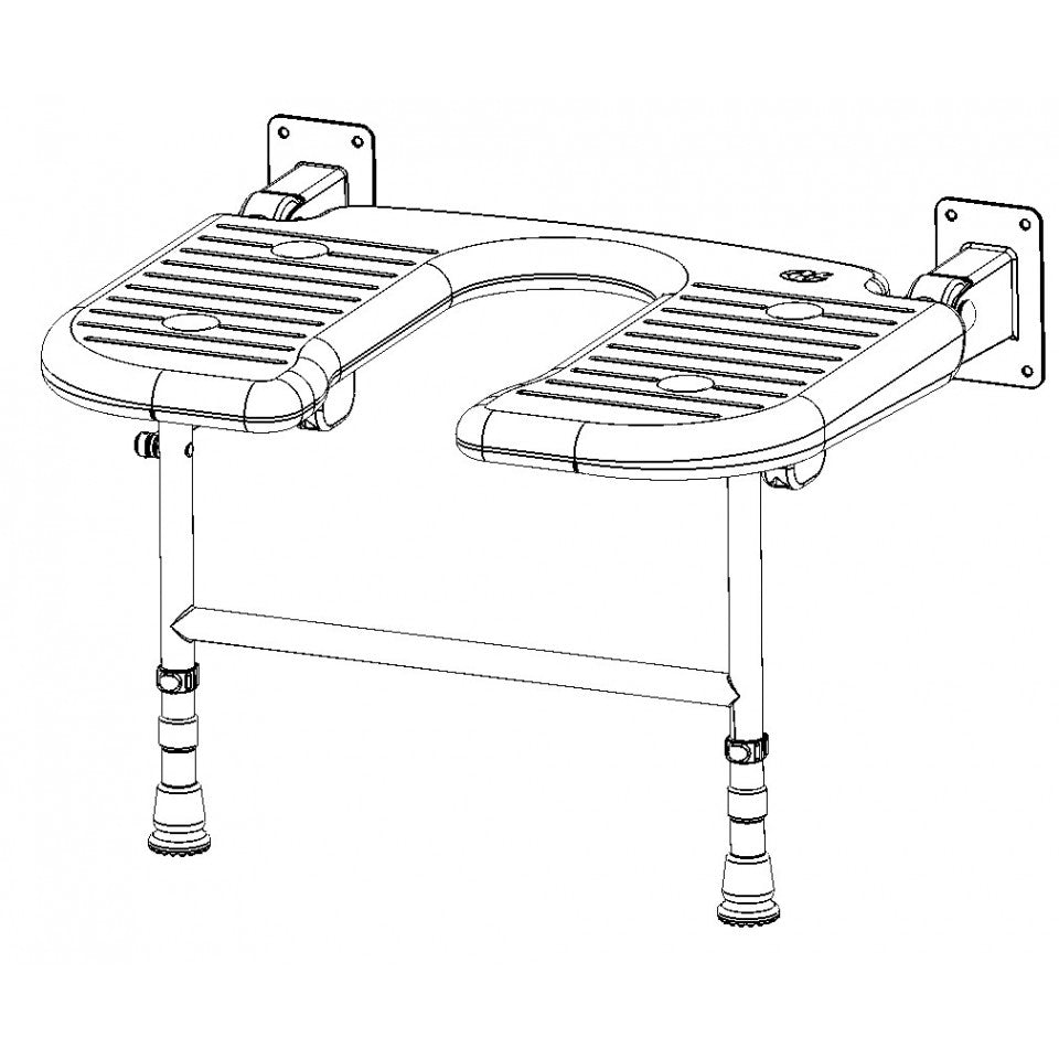 AKW 4000 Series Extra Wide Wall Mounted Unpadded Horseshoe Shower Seat (04120)