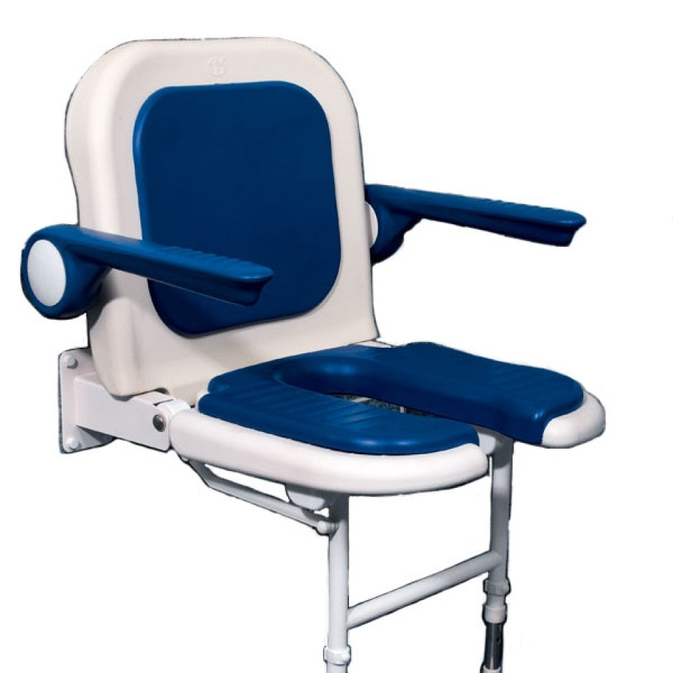 AKW 400 Series Standard Wall Mounted Fold Down Moulded Horseshoe Padded Seat with Support Legs Padded Arms and Back (04160P)