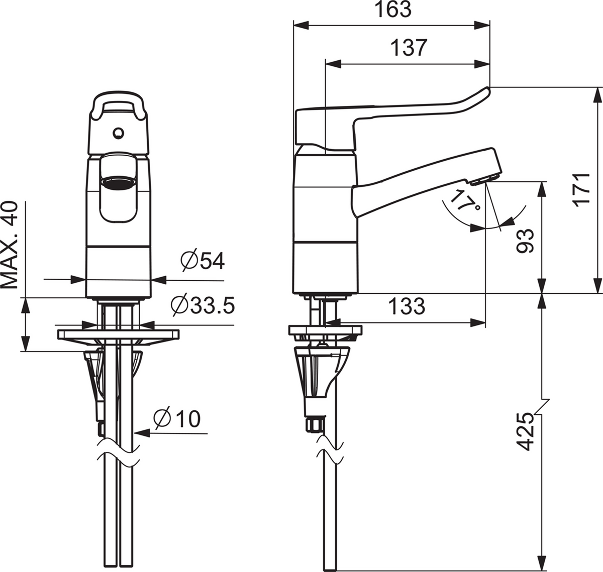 Pressalit RT624 basin mixer tap dimension drawing
