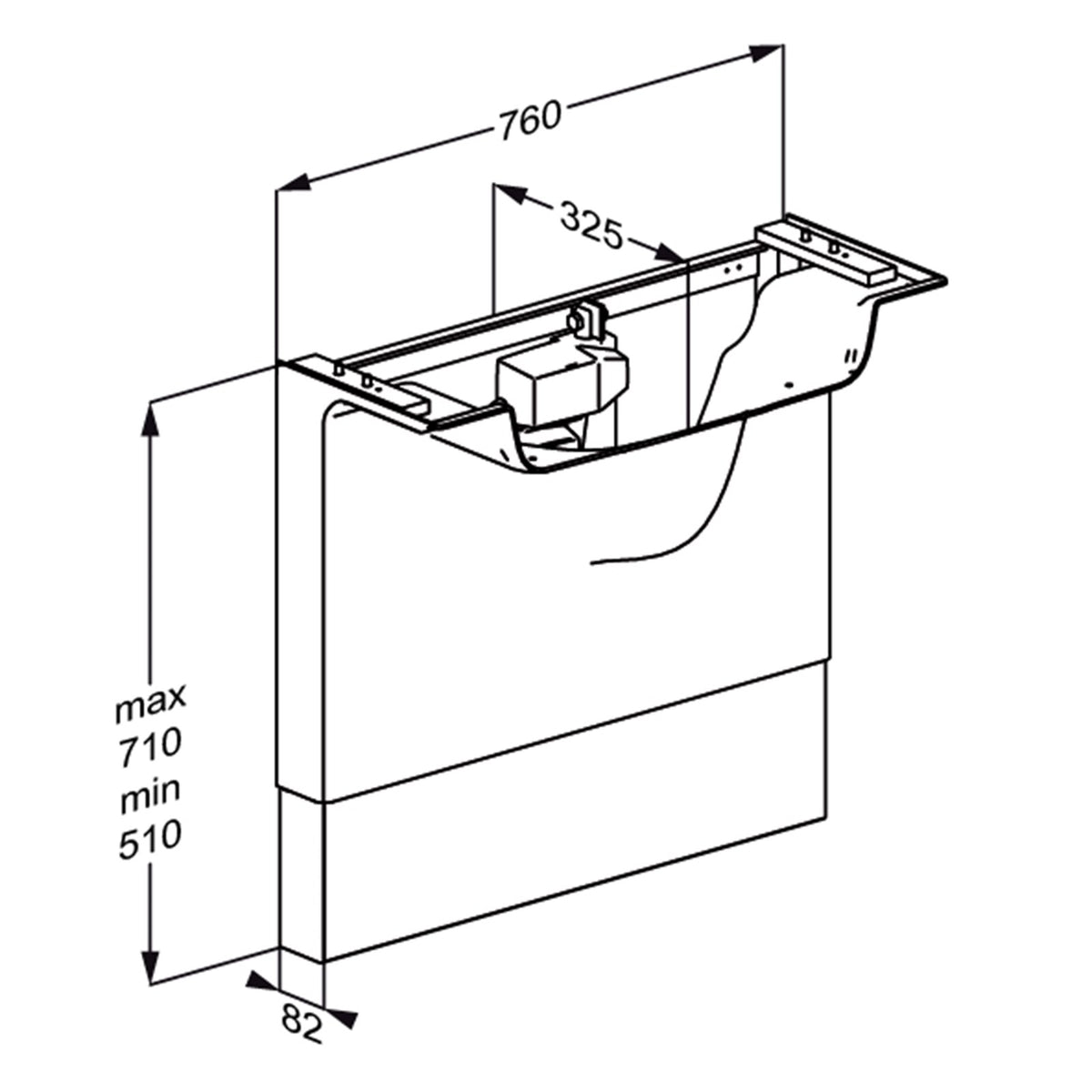 Pressalit MATRIX MEDIUM powered basin unit dimension drawing