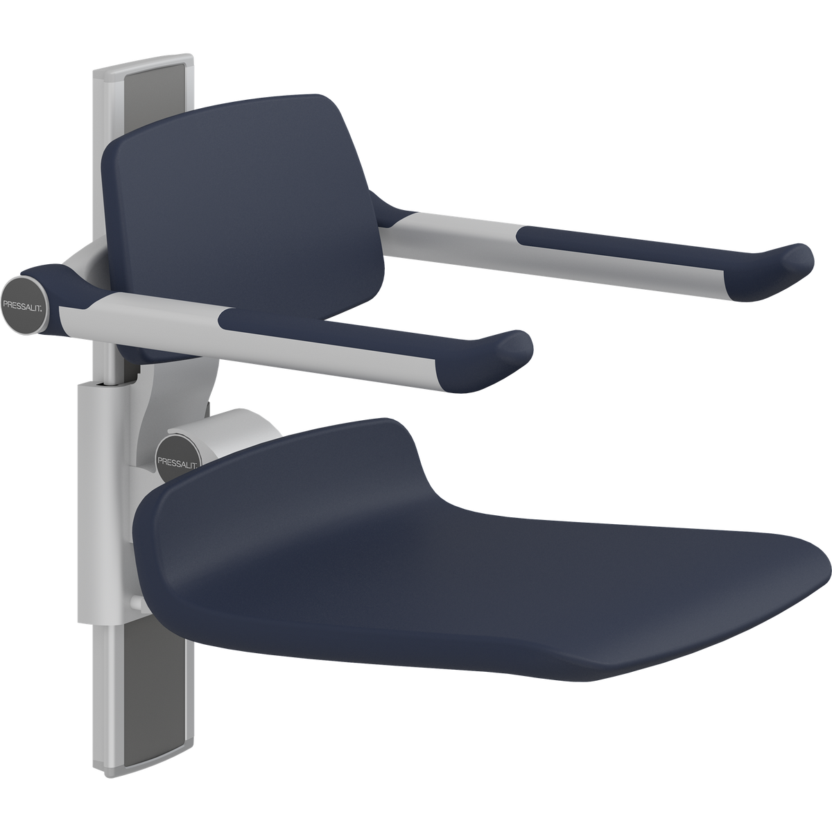 Pressalit PLUS shower seat – 450 mm Manual – Back & Armrests, Standard Seat, Dark Blue