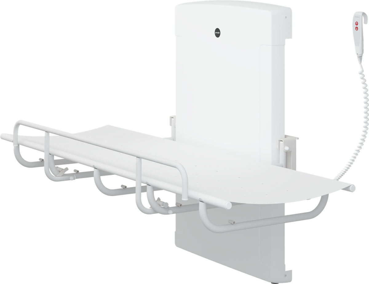 Pressalit SCT 1000 shower change table folded against the wall
