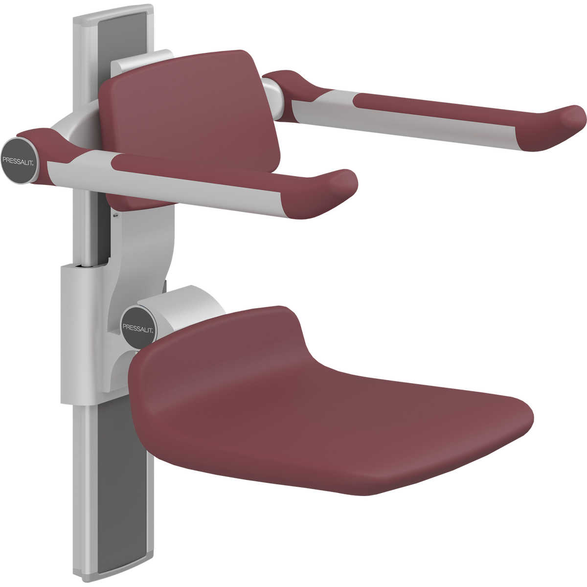 Pressalit PLUS shower seat – 310 mm Manual – Back & Armrests, Standard Seat, Red