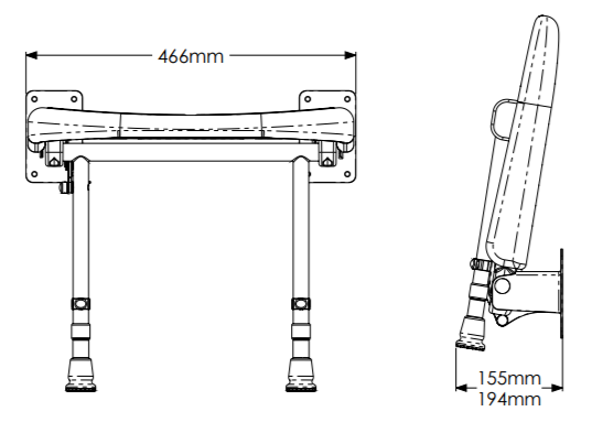AKW 4000 Series Fold Up Shower Seat – Choice of Width, Style & Padding, photo 18