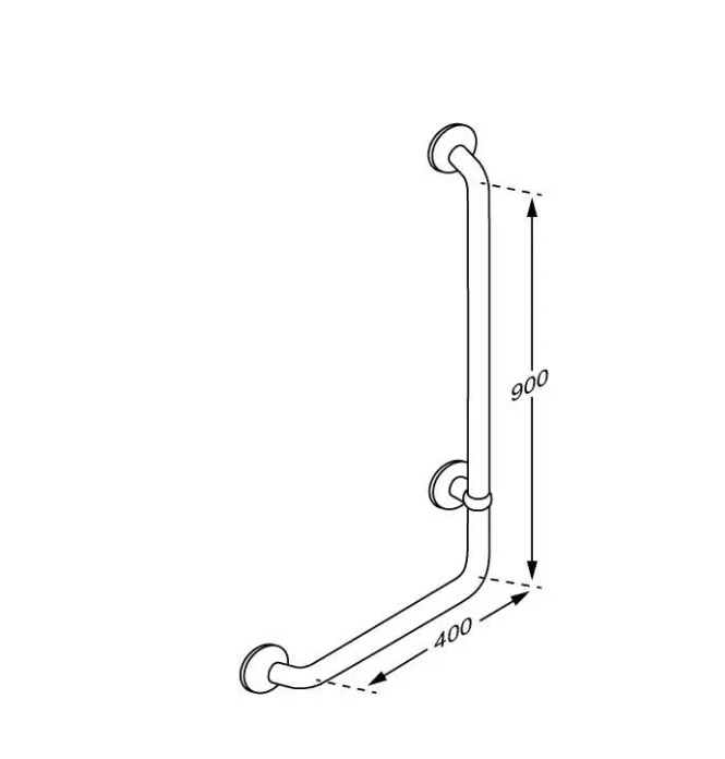 Pressalit PLUS angled handrail 400 x 900 mm – dimension drawing