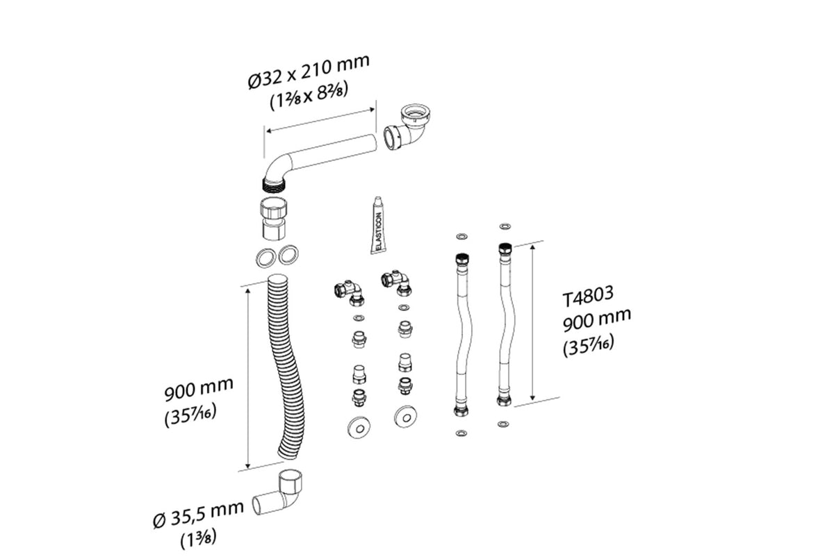 Pressalit flexible feed and waste system dimension drawing