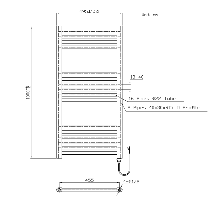 Kartell K-VIT Straight Electric Towel Rail 500x1000mm Thermostatic On/OFF Chrome (ESTR510C)