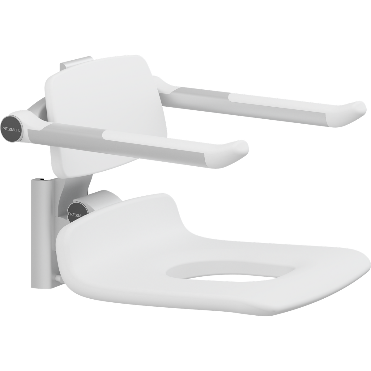 Pressalit PLUS replacement shower seat – 450 mm – Back & Armrests, With Aperture, White
