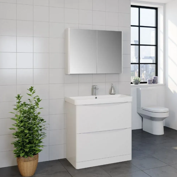 Kartell K- VIT Arc 600mm Floor Standing 2 Drawer Unit With Ceramic Basin- White Gloss (ARC600FS-W FUR149ME)