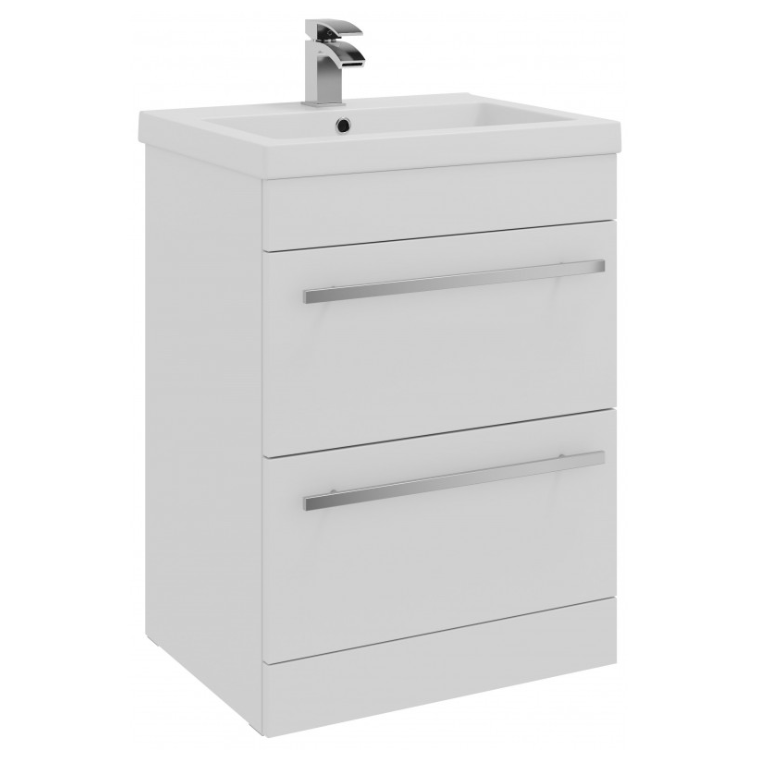 Kartell K-VIT Purity 600mm Floor Standing 2 Drawer Unit With Mid Depth Ceramic Basin- Gloss White (FUR008PU-FUR061PU)