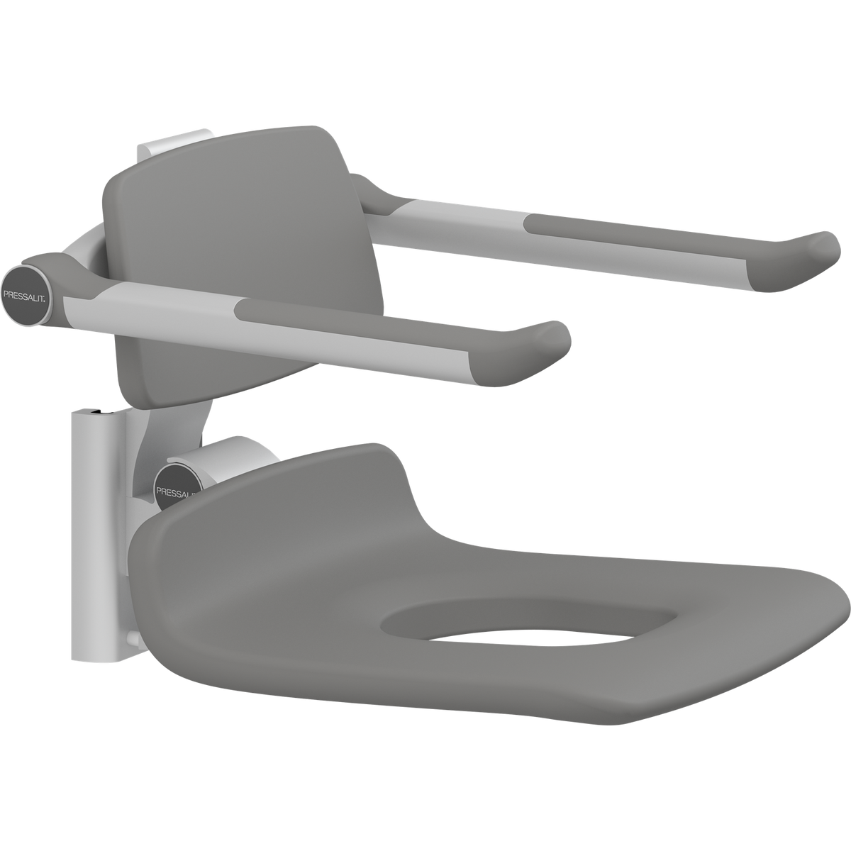 Pressalit PLUS replacement shower seat – 450 mm – Back & Armrests, With Aperture, Anthracite