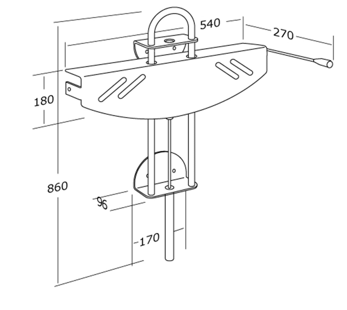Pressalit VALUE gas-assisted wash basin bracket dimension drawing