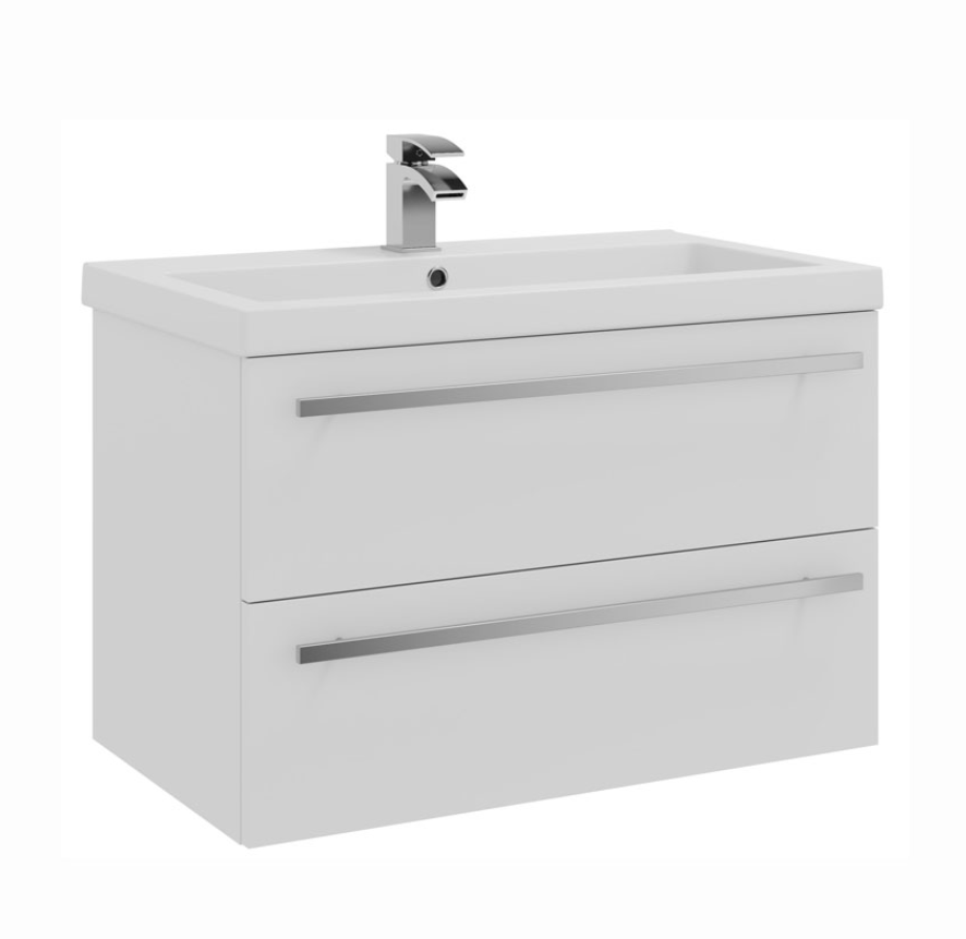 Kartell K-VIT Purity 800mm Wall Mounted 2 Drawer Unit With Mid Depth Ceramic Basin- Gloss White (FUR054PU-FUR062PU)