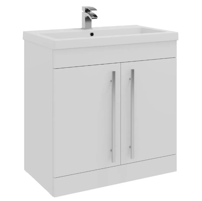 Kartell K-VIT Purity 800mm Floor Standing 2 Door Unit With Mid Depth Ceramic Basin- Gloss White (FUR040-FUR062PU)