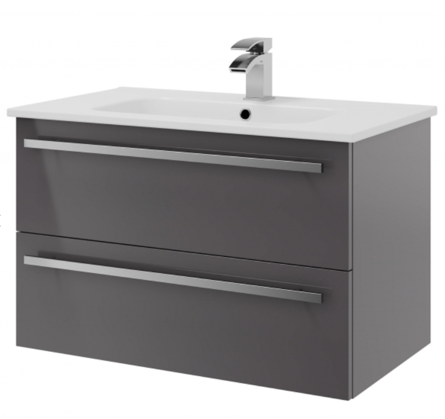 Kartell K-VIT Purity 800mm Wall Mounted 2 Drawer Unit With Ceramic Basin - Storm Grey Gloss (FUR056PU-FUR060PU)