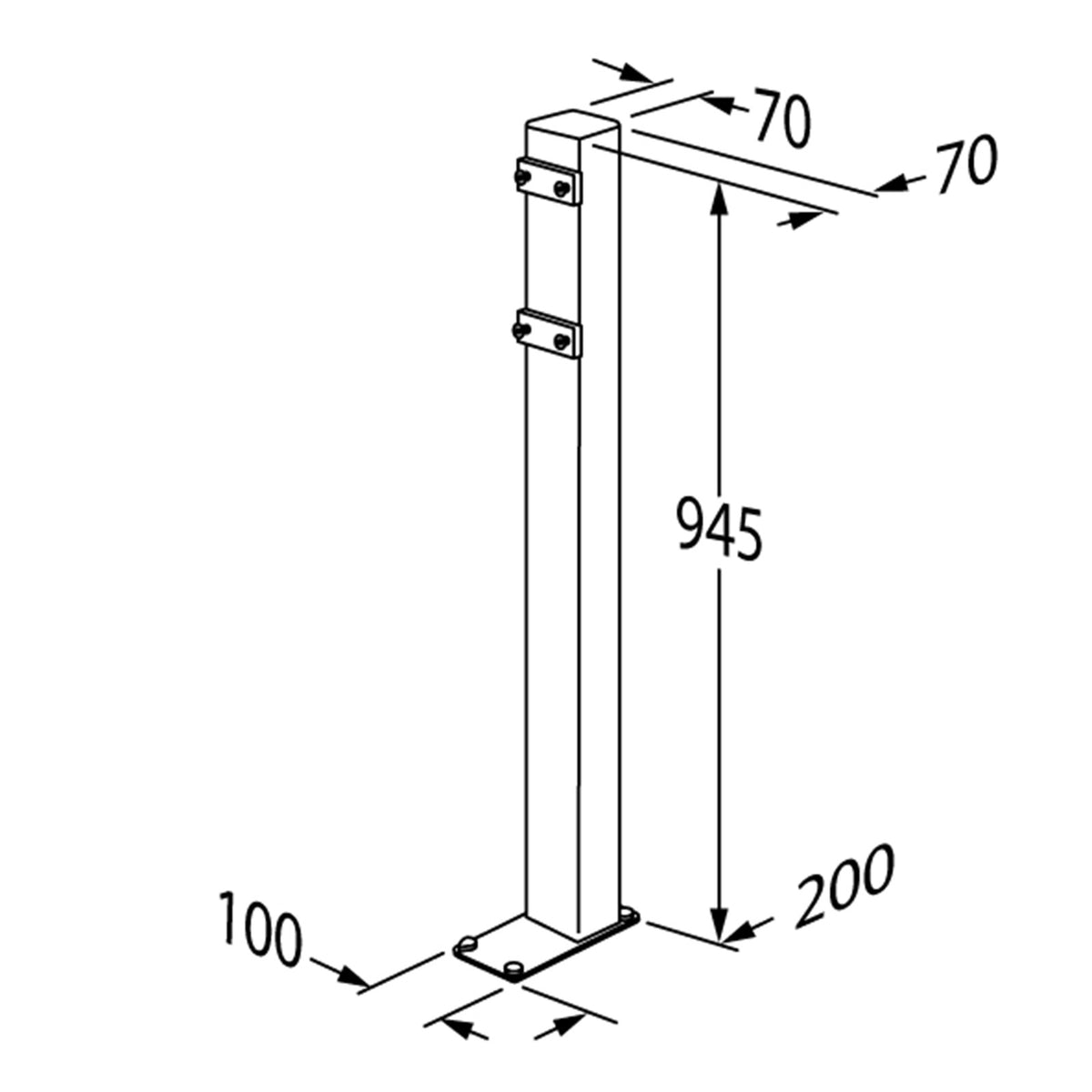 Pressalit R9430 free-standing column dimensioned drawing