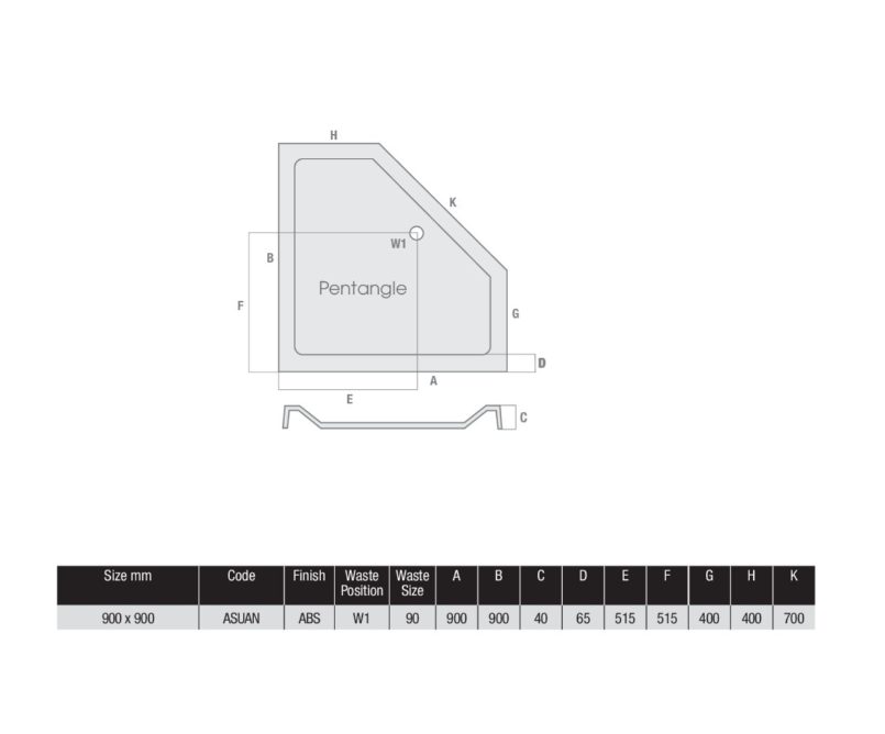MX Stone Resin Pentangle Anti Slip Shower Tray 900x900mm White (ASUAN)