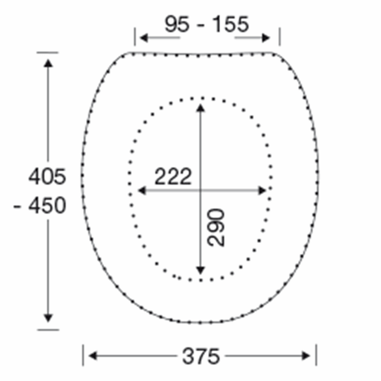 Pressalit Dania 50 mm raised toilet seat – dimensions drawing