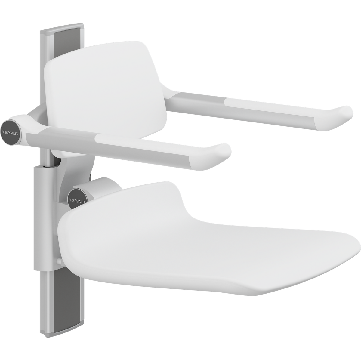 Pressalit PLUS shower seat – 450 mm Manual – Back & Armrests, Standard Seat, White