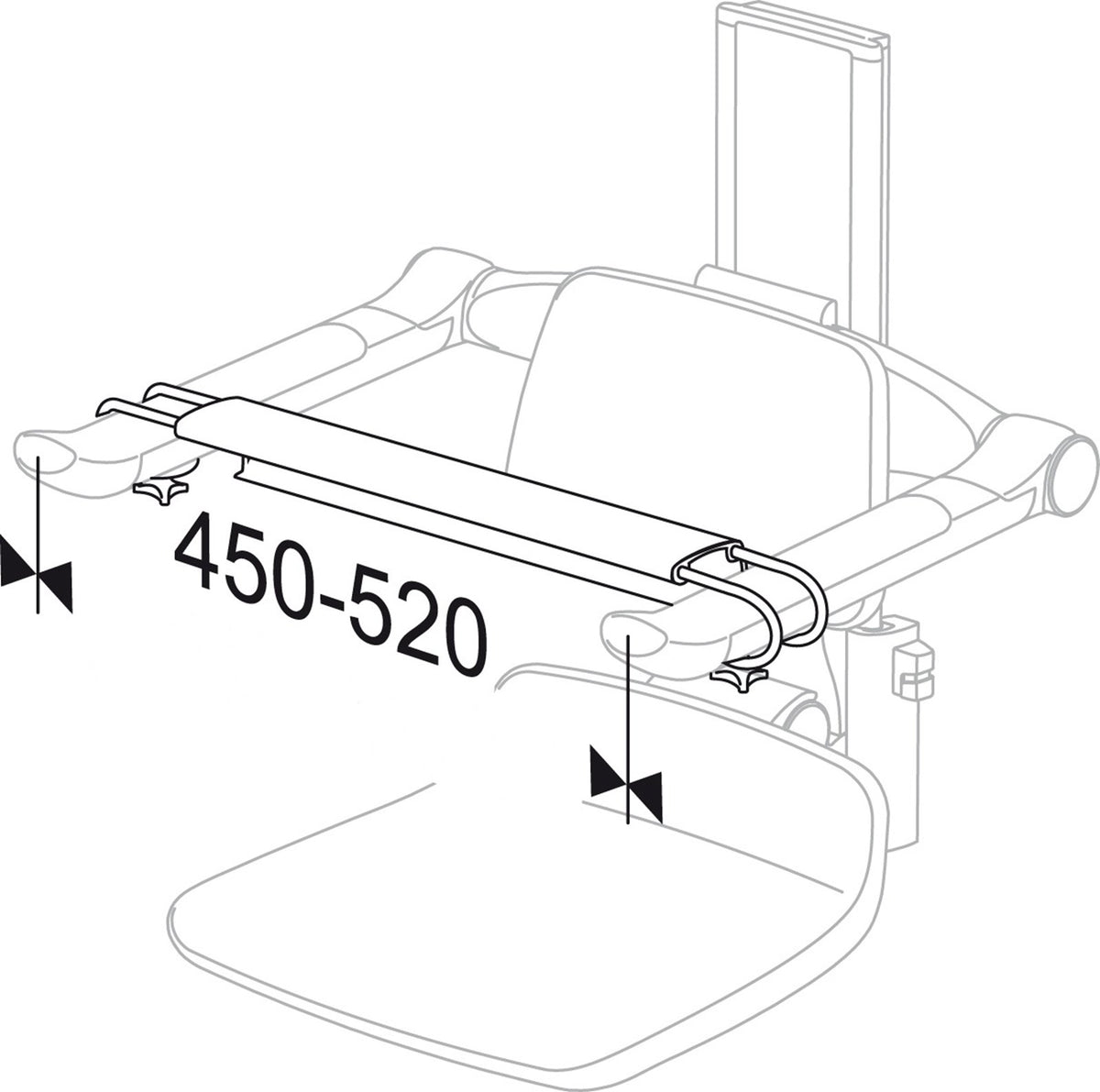 Pressalit PLUS front support 450–520 mm – dimension drawing