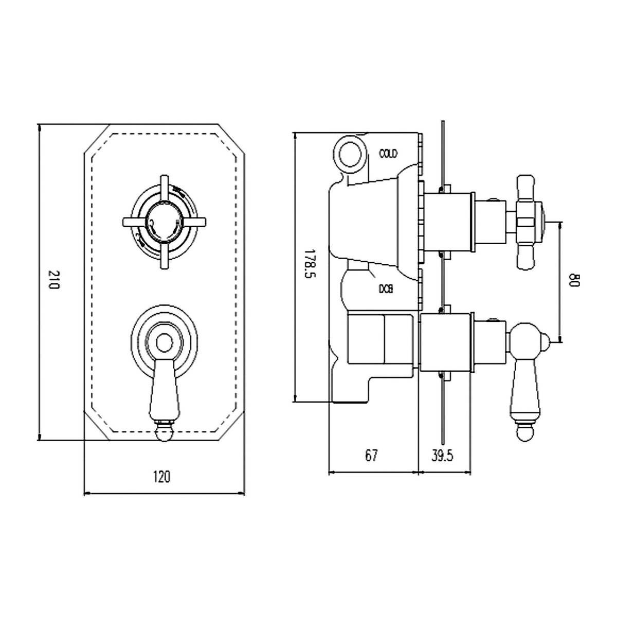 Nuie Victorian Edwardian Twin Thermostatic Shower Valve – Chrome, photo 3