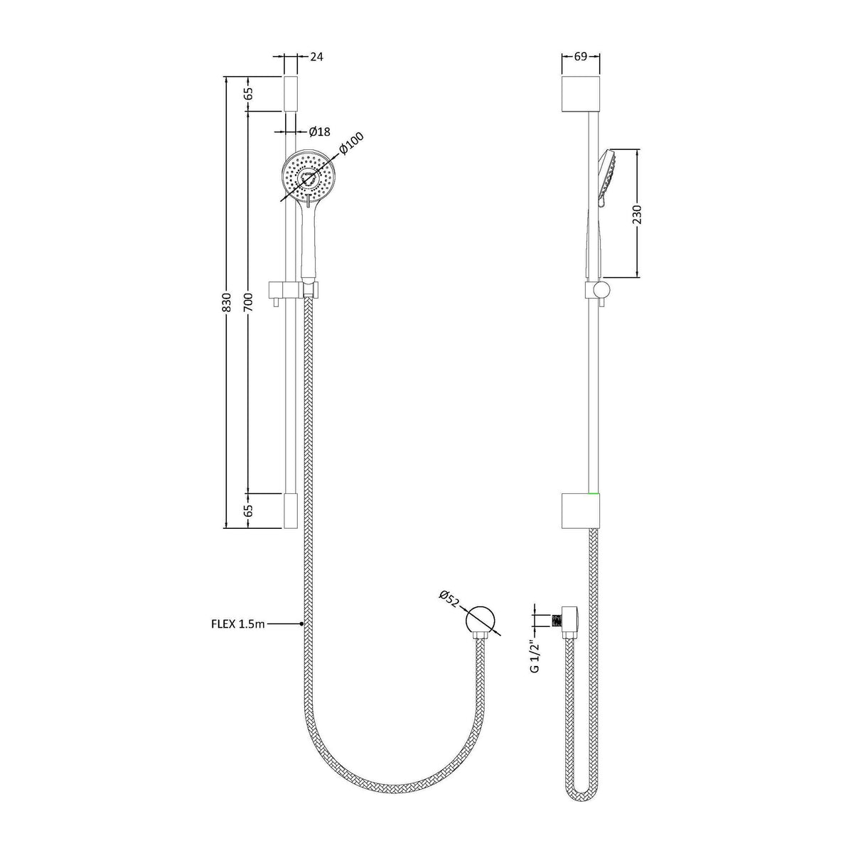 Nuie Slimline Shower Slide Rail Kit – Chrome, photo 2