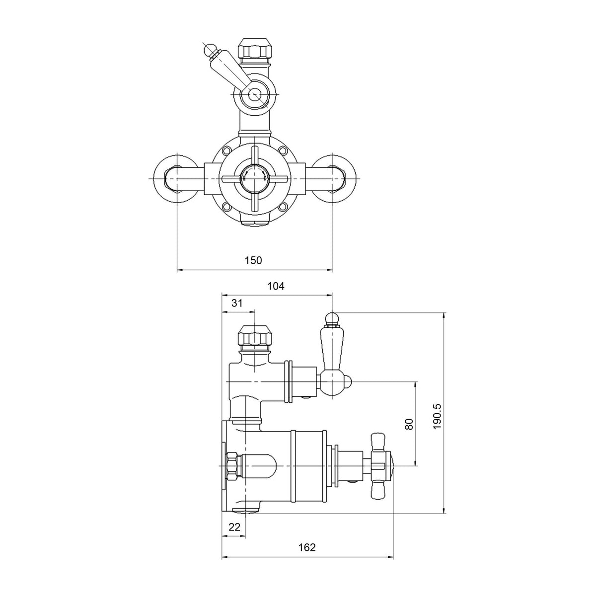 Nuie Edwardian Twin Thermostatic Shower Valve – Chrome, photo 2