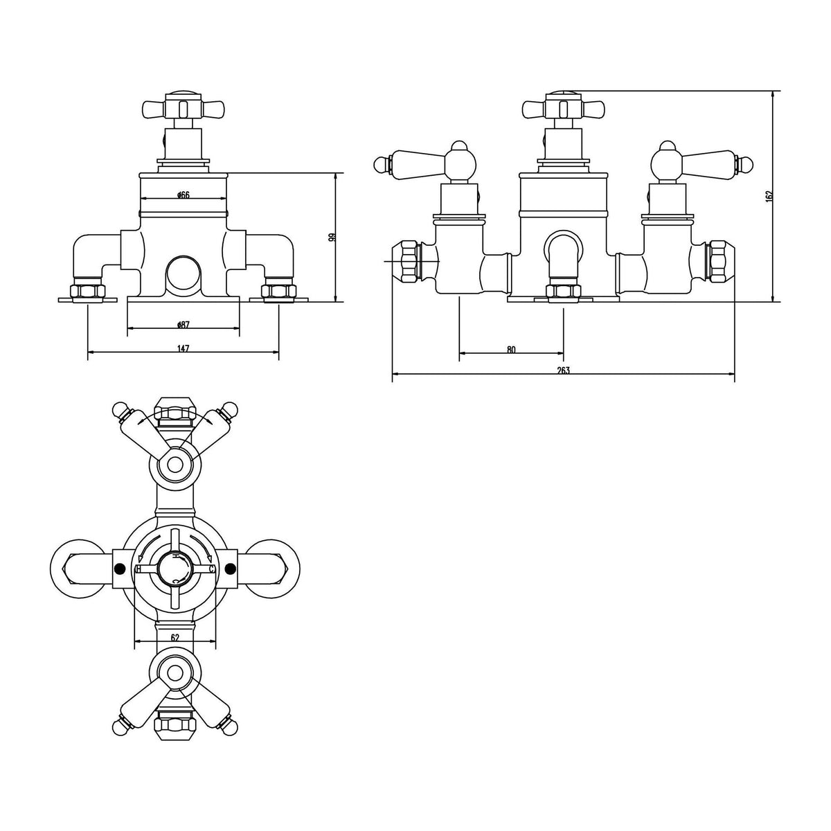 Nuie Edwardian Triple Thermostatic Shower Valve – Chrome, photo 3