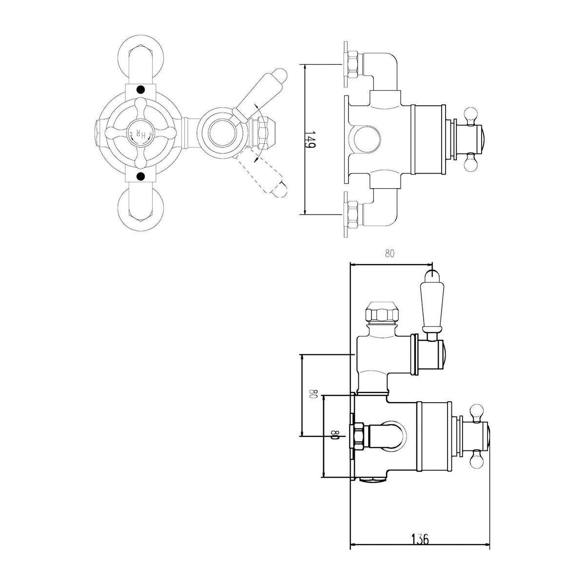 Nuie Victorian Twin Thermostatic Shower Valve – Chrome, photo 2