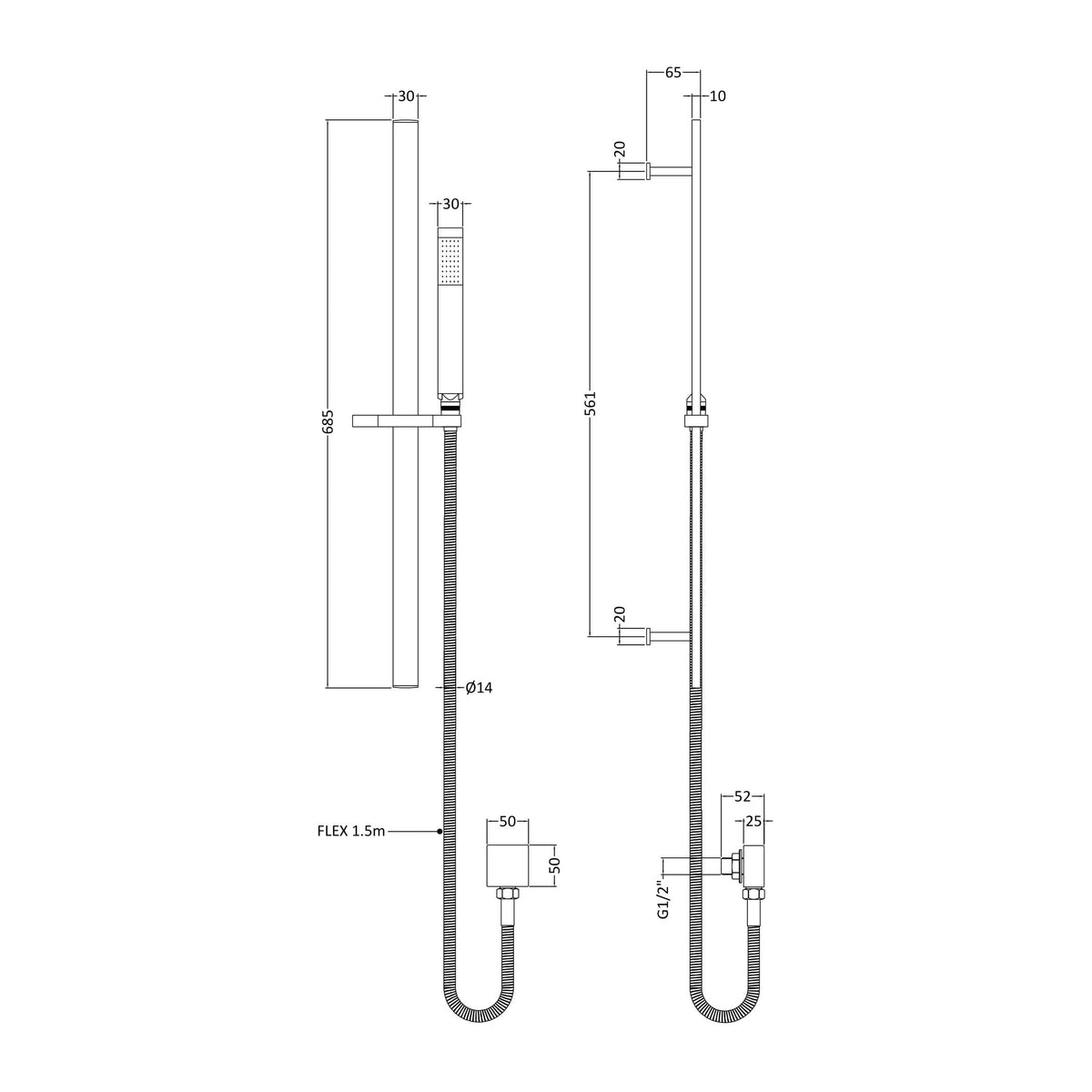 Nuie Square Shower Slider Rail Kit – Brushed Pewter, photo 2