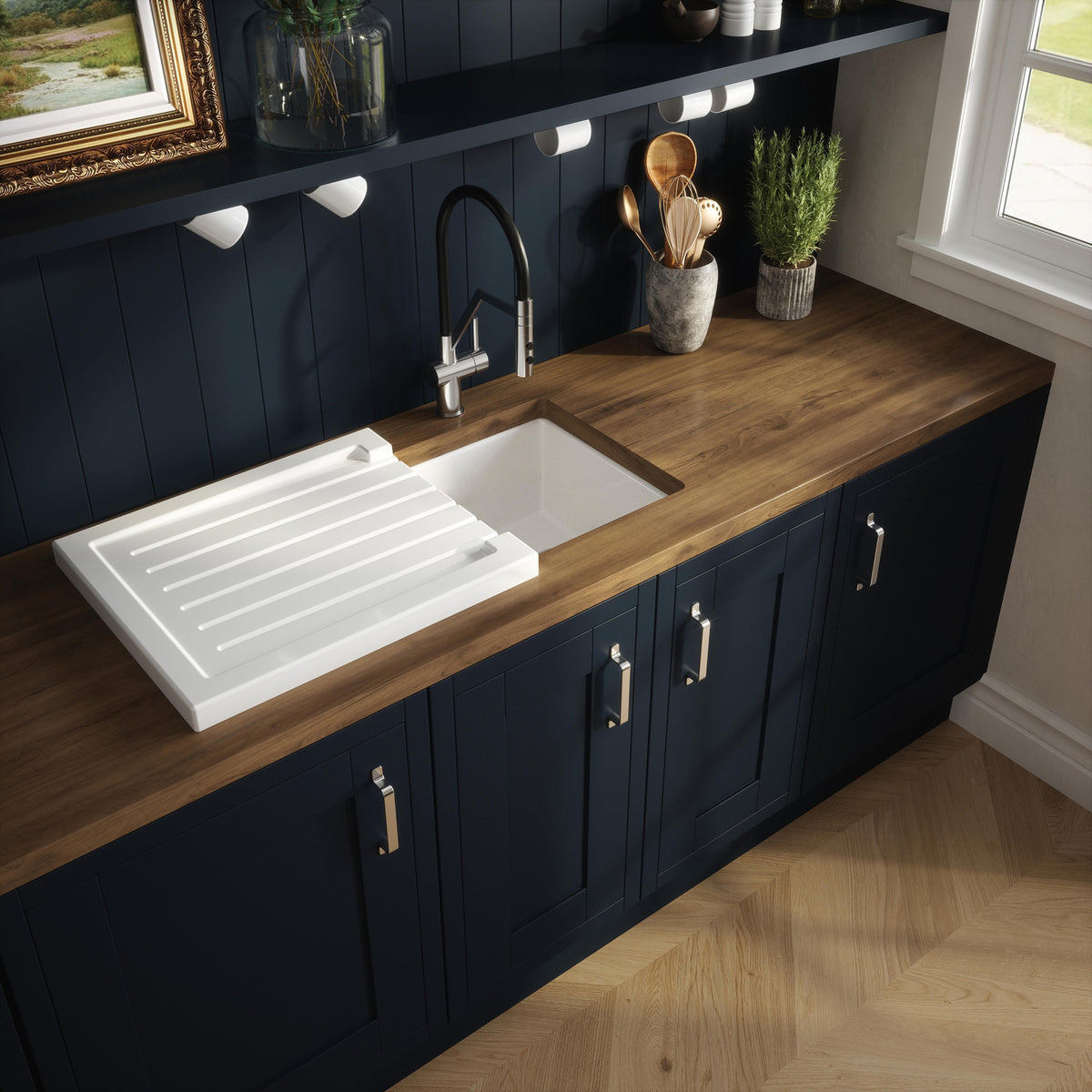 Nuie 545mm Fireclay Sink Drainer – White