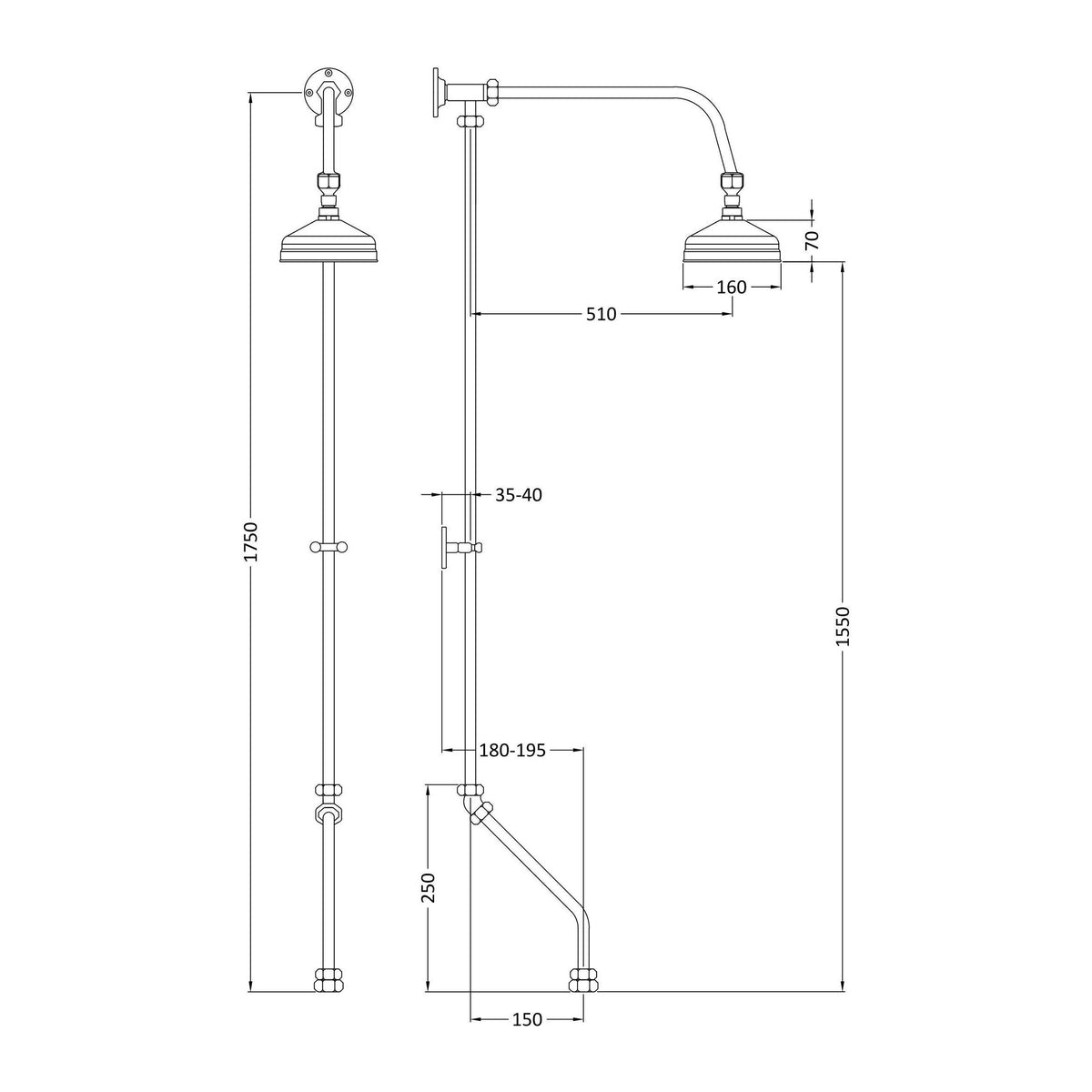 Nuie Rigid Riser Kit Shower Kit – Chrome, photo 2