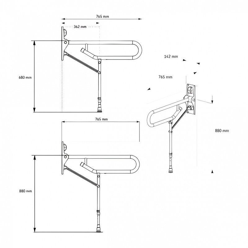 AKW 1800 Series Hinged Foldup Double Hairpin Rail-Adjustable Leg (32mm) White (01830WH)